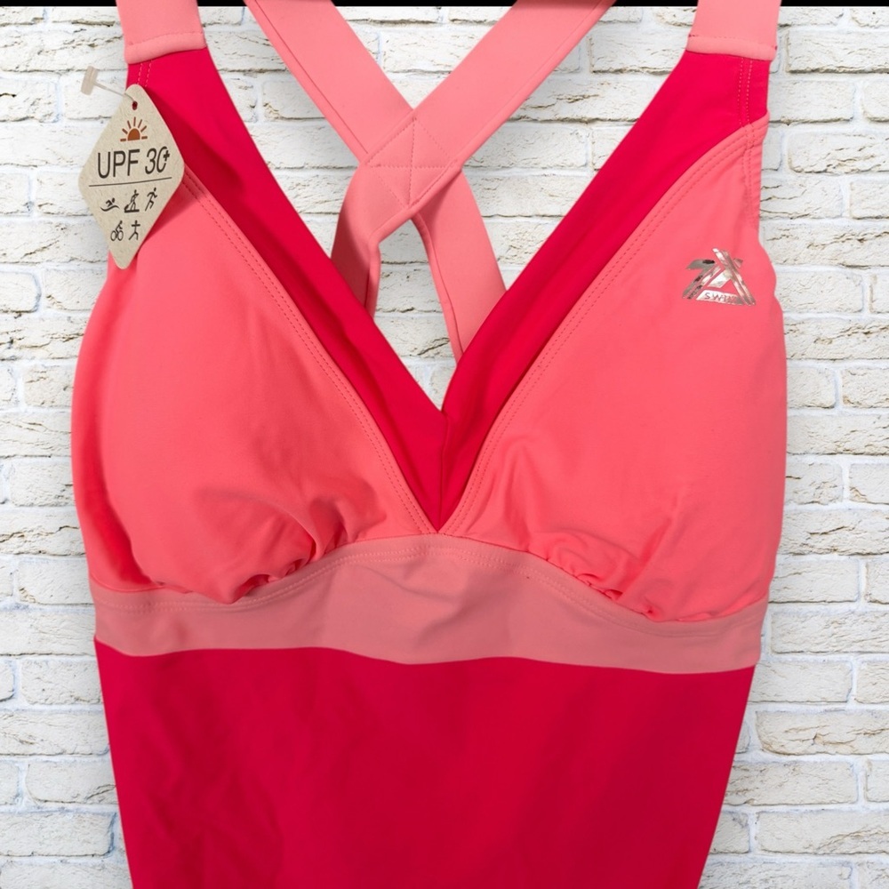 NWT ZeroXposure One Piece Padded Swimwear Size Large Pink and Coral - Picture 2 of 6